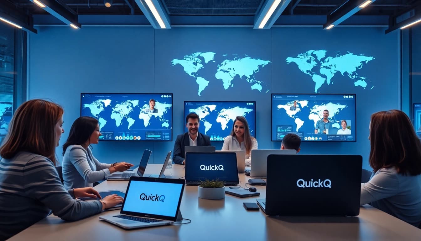 在现代工作空间环境中，通过 QuickQ 实现无缝全球连接。