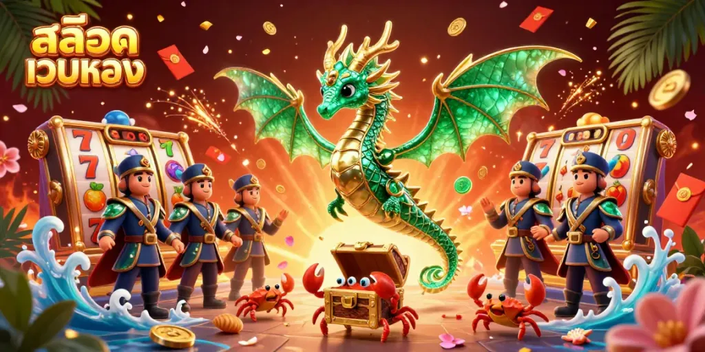Engage with the stunning สล็อตเว็บตรง scene, showcasing a sea dragon amidst dynamic slot game elements.