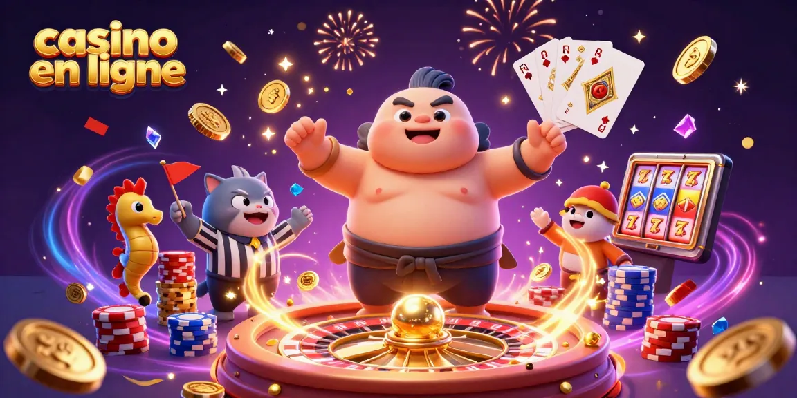 Plongez dans l'univers du casino en ligne avec cette illustration animée pleine de jeux et de richesses.