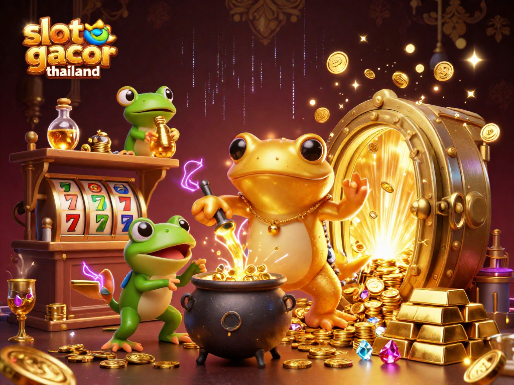 Spin the slot gacor thailand reels with enchanting golden characters in a magical setting of coins and jewels.