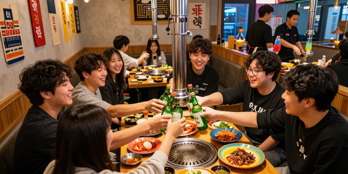 Enjoying vibrant nightlife at 상봉동 한국관나이트 with friends, traditional Korean dishes, and lively ambiance.