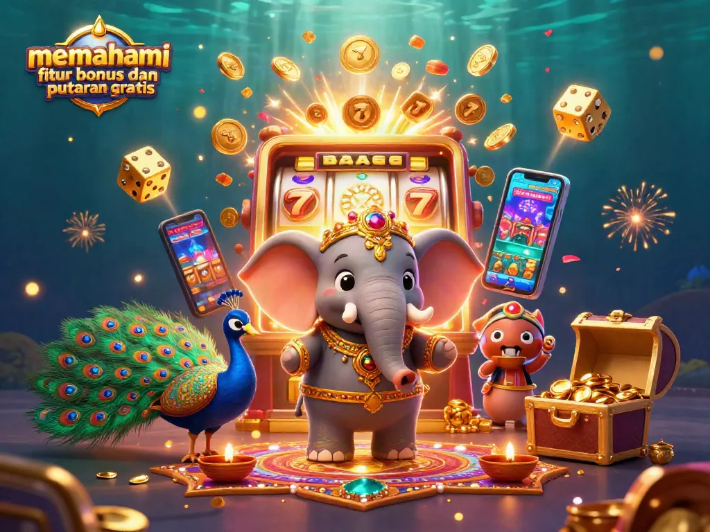 Memahami fitur bonus dan putaran gratis saat bermain slot dengan elemen karakter hewan 3D dan mesin slot yang mengagumkan.