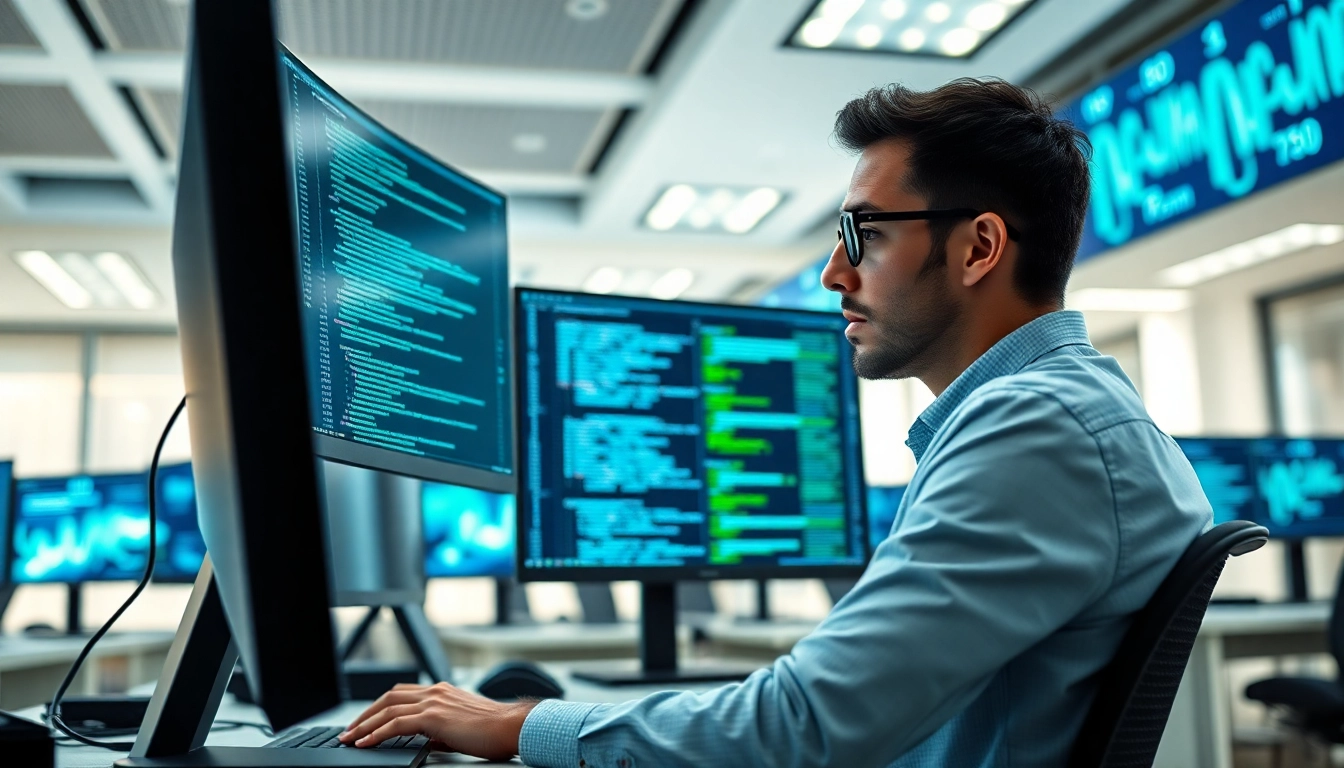 Develop cutting-edge EORMC blockchain solutions with a focused developer in a modern office.