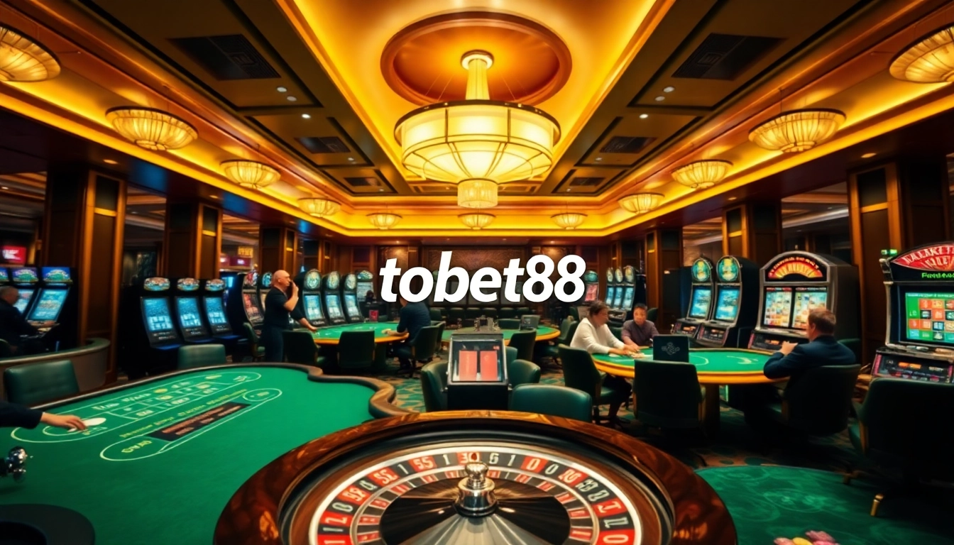 Tobet88 players enjoying high-stakes gaming at vibrant casino tables with excitement.