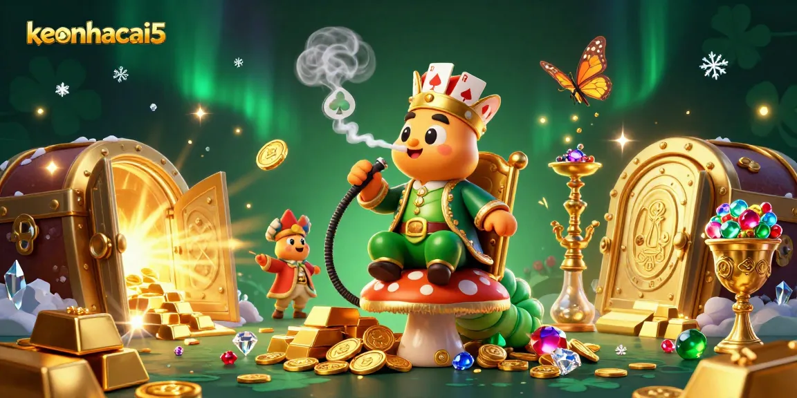 Bet on exciting poker hands at keonhacai5 casino illustration with captivating treasure.