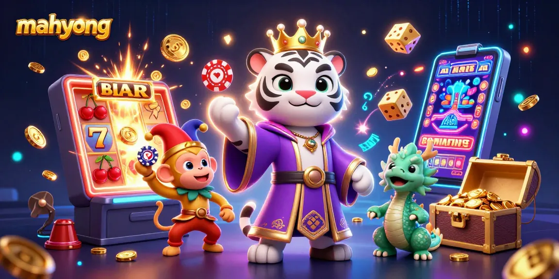 Experience exciting mahyong gameplay with a stunning 3D casino scene featuring adorable characters.