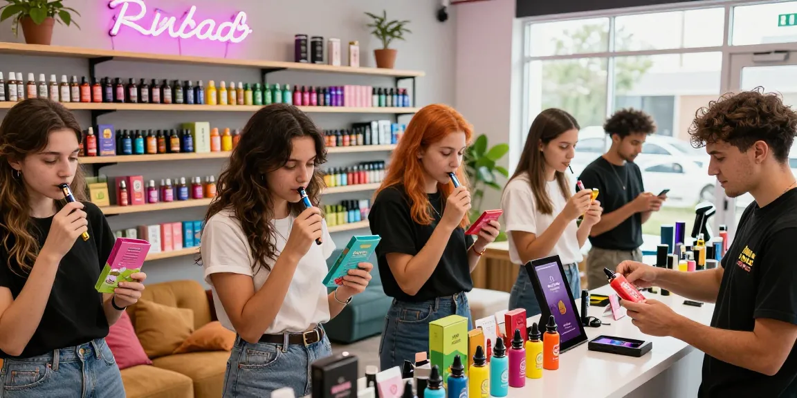 Engaging THC vape Jungle Boys experience with diverse customers sampling e-liquids in a modern vape shop.