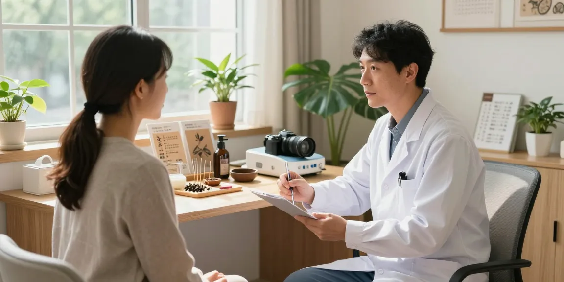 Consultation at 영통한의원 showcasing a serene healing environment with herbal remedies.