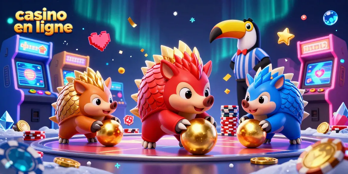 Des pangolins en rivalité s'affrontent dans un casino en ligne, entourés de machines de jeux colorées.