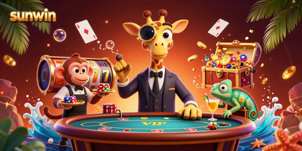 Experience thrilling games at sunwin with dynamic scenes of high-stakes poker and vivid casino elements.