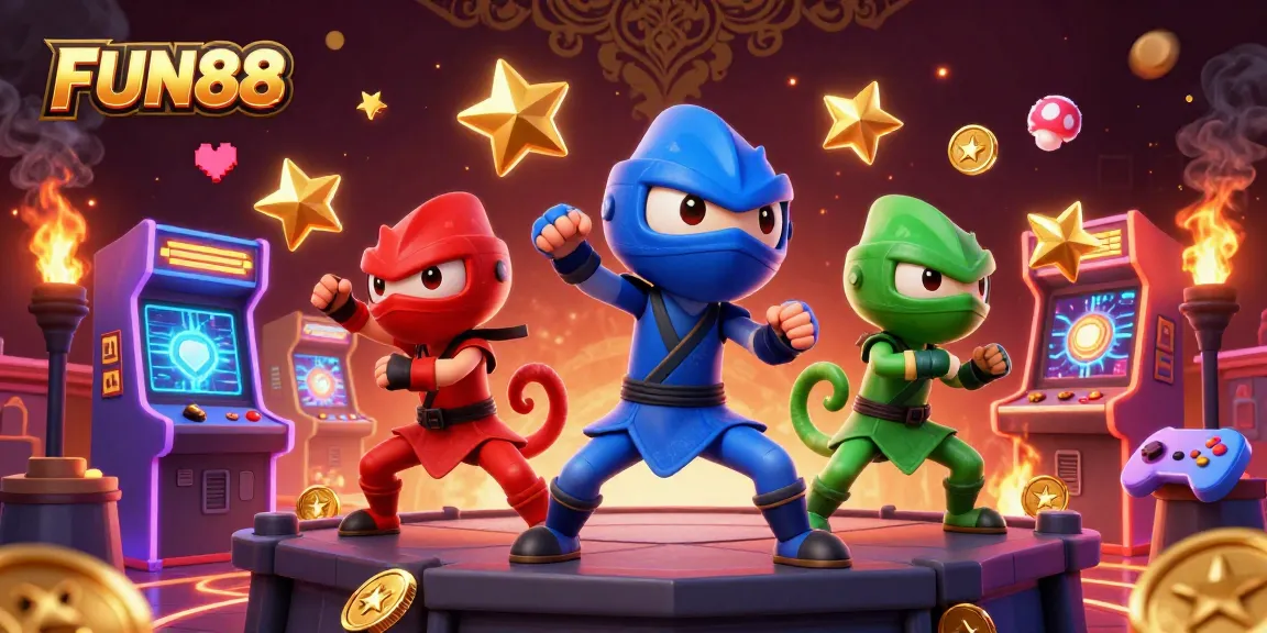 Experience the thrilling FUN88 adventure with ninja chameleons in a dynamic casino gaming scene.