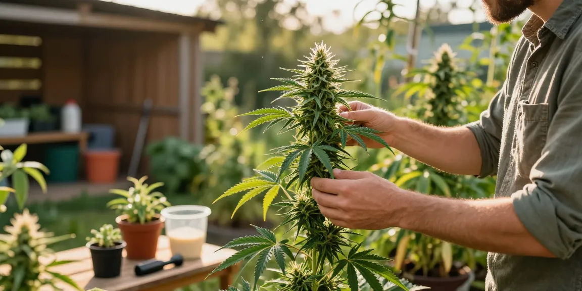 Vibrant stardawg shake cannabis plants thriving in a sunny garden.