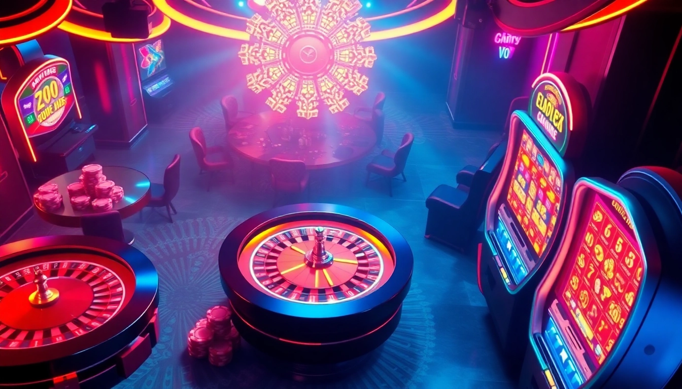Dynamic gambling scene showcasing Nhà cái TK88's luxurious casino elements like roulette and poker chips.