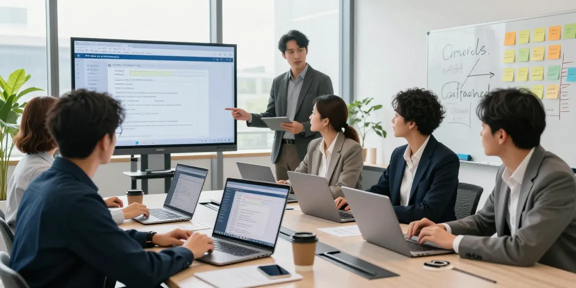 Detect fraud receipt with AI analysis during a business meeting in a modern office.