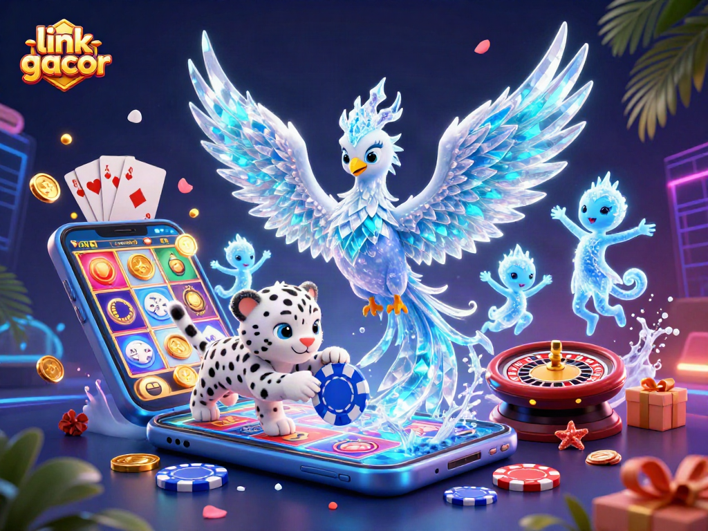 Experience the thrill of link gacor with an enchanting 3D casino illustration showcasing vibrant gaming elements.
