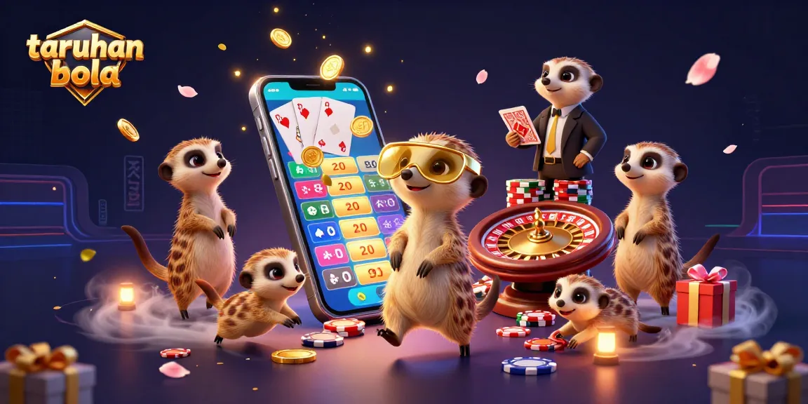 Engage in taruhan bola excitement with playful meerkats managing a vibrant sports betting scene.