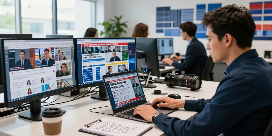 Real-time news reporting at https://www.theindaily.com with journalists in a modern newsroom.