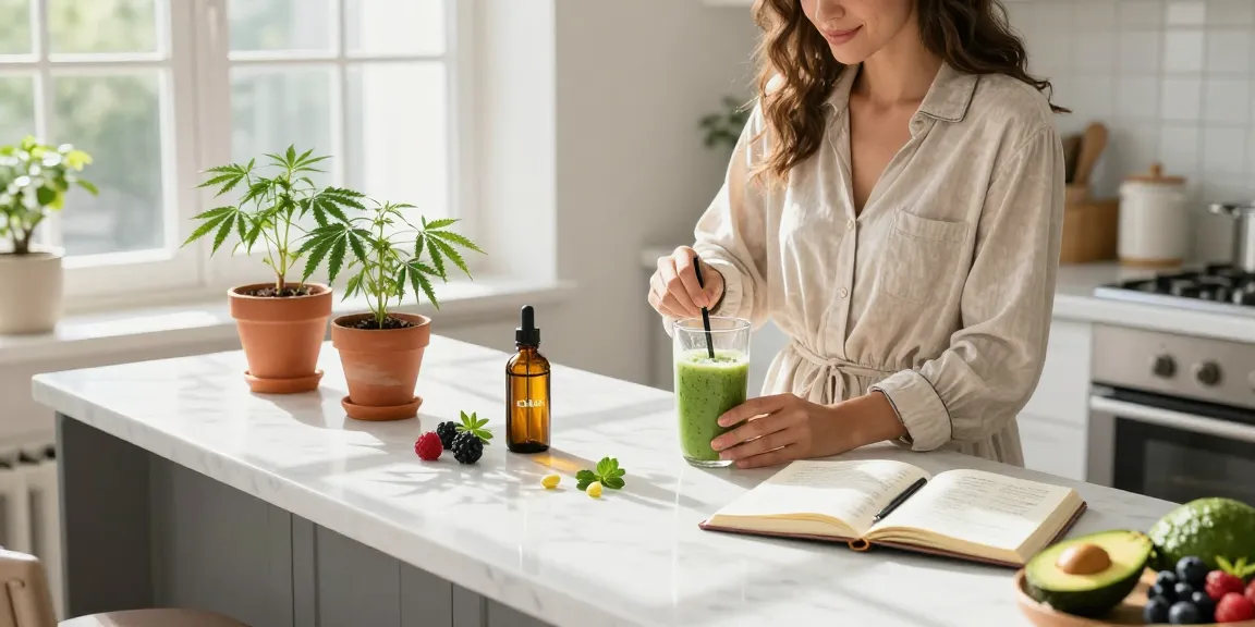 Premium quality cannabis seeds and CBD oil in a serene kitchen environment showcasing natural wellness with graines premium Ministry of Cannabis.
