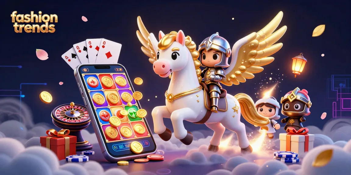 Experience fashion trends with a vibrant 3D casino scene featuring slots, cards, and golden coins.