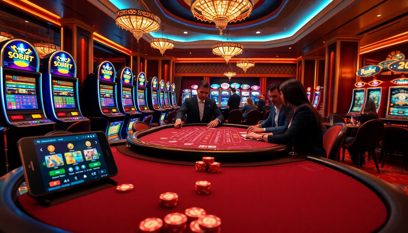 SBOBet offers thrilling gameplay at a luxurious casino table with poker chips and slot machines.
