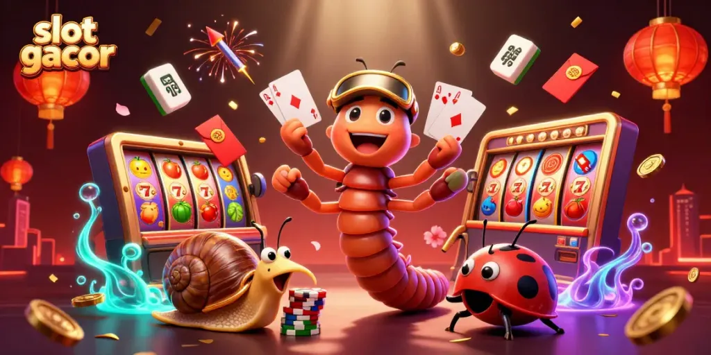 Spin the slot gacor reels with a millipede dealer and exciting casino elements in a lively scene.