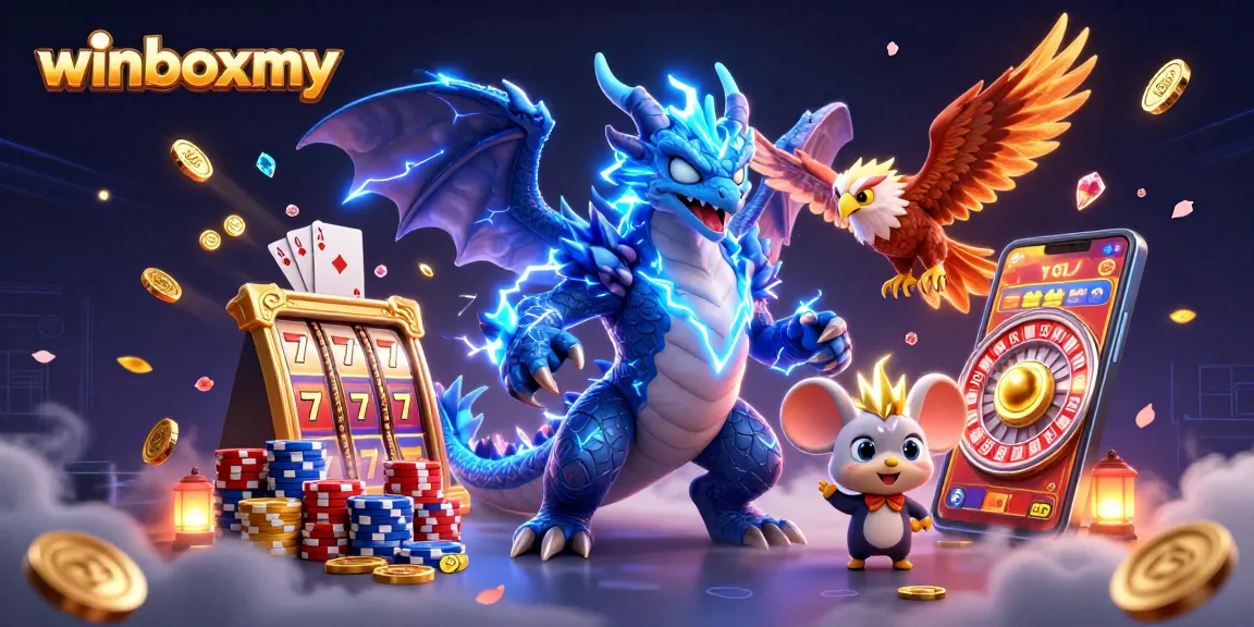 WinboxMY showcases thrilling slot action with dynamic gaming elements in a vibrant casino setting.