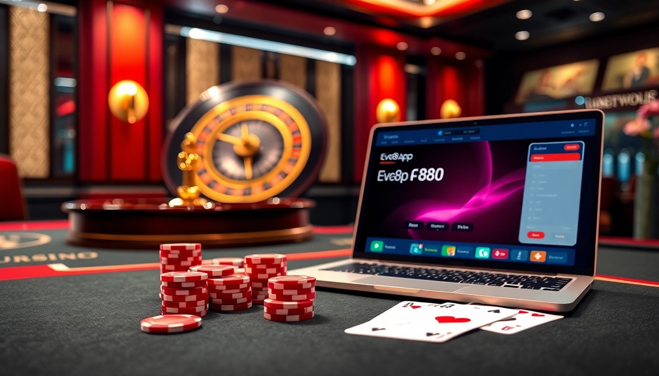 Players enjoying high-stakes gambling through the Ev88app on a luxurious casino table.