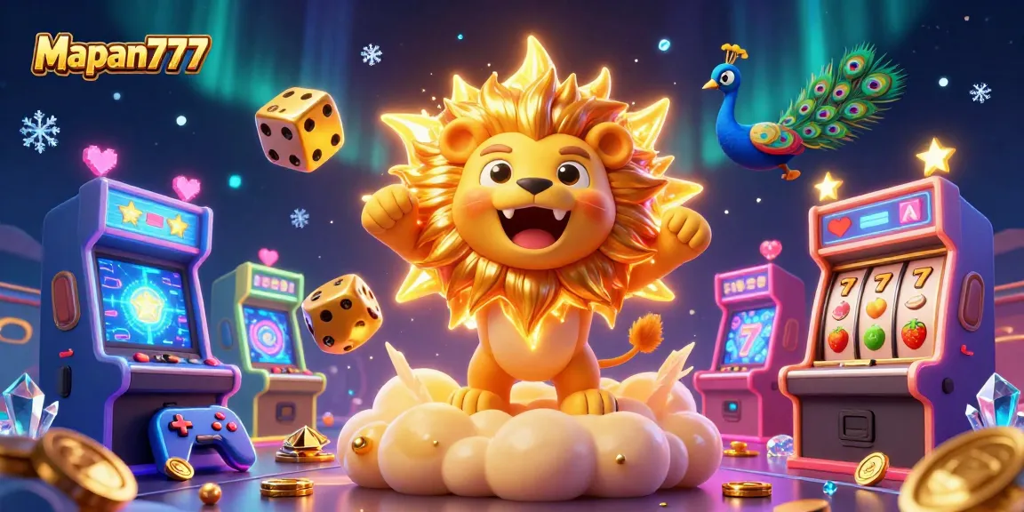 Spin to win with Mapan777 in an ultra-detailed casino-themed illustration featuring vibrant slot machines.