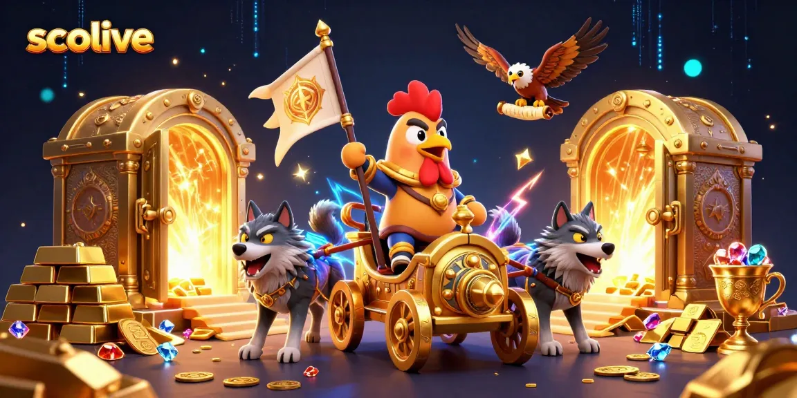 Experience live betting excitement with Socolive's dynamic illustration featuring a fierce rooster and golden treasures.