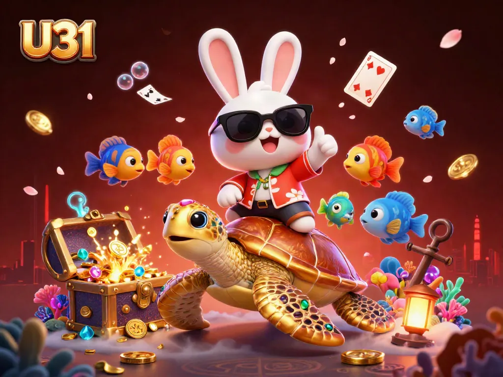 Spin and win with U31's dynamic underwater adventure featuring a lucky rabbit and treasure.