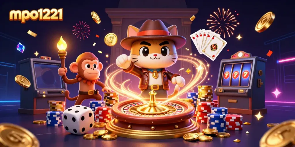 Experience excitement with mpo1221 as the cat explorer and monkey discover casino treasures.