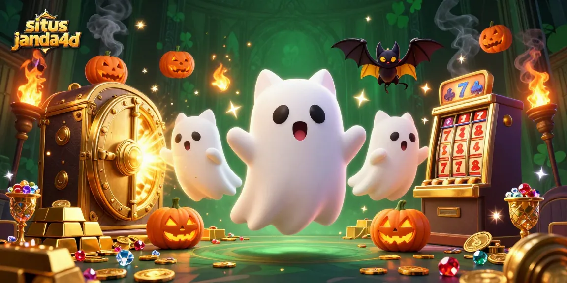 Gambar situs janda4d menampilkan kucing hantu dan kelelawar di kasino dengan banyak harta berkilau.
