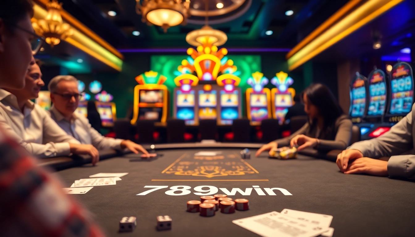 Experience the excitement at 789win with players engaging in high-stakes poker and vibrant casino visuals.