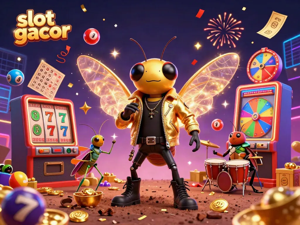 Experience the thrill of slot gacor with this vibrant 3D casino illustration showcasing dynamic characters emerging in an energetic setting.