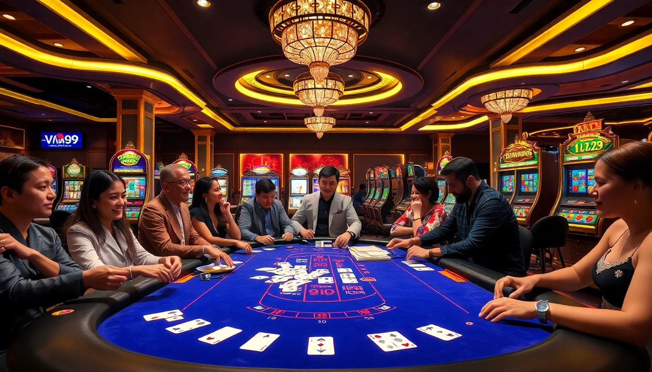 Exciting gambling scene at Nhà cái Vua99 featuring slot machines and players in action.