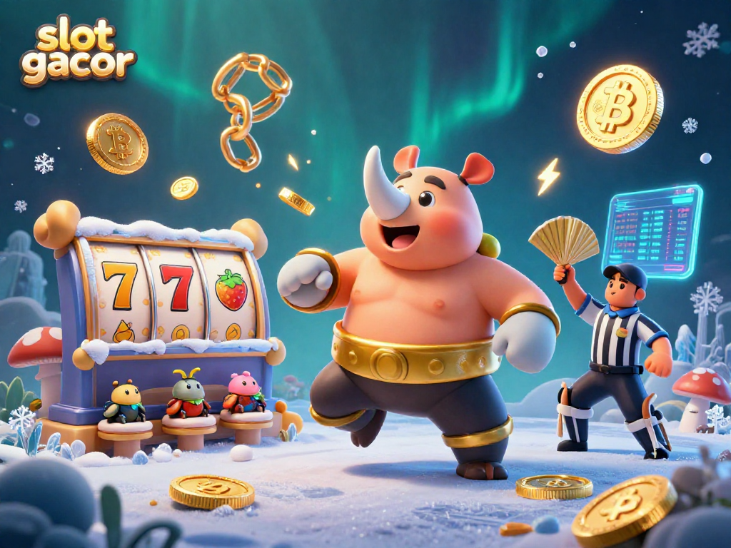 Experience thrilling slot gacor action with a vibrant beetle sumo champion surrounded by coins and game elements.