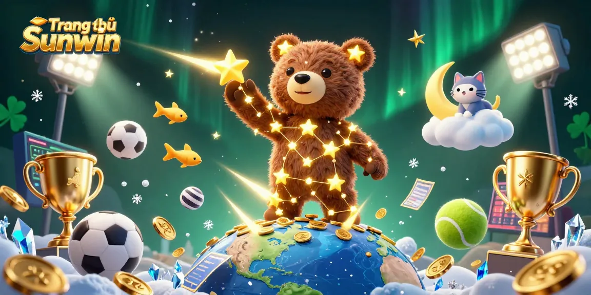 Engage with the thrilling world of Trang chủ Sunwin as a constellation bear and friends scoop up golden coins amidst vibrant game elements.