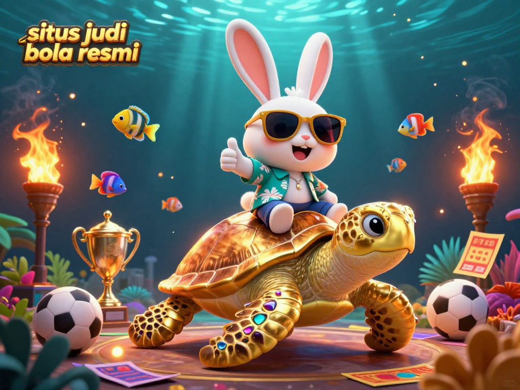 Place bets at situs judi bola resmi featuring vibrant sports betting elements and a dynamic cartoon scene.