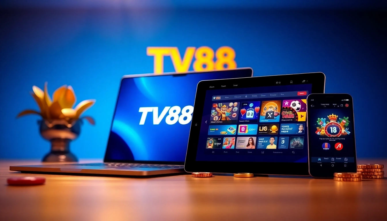 TV88 online gambling platform interface on devices, showcasing user-friendly design and excitement