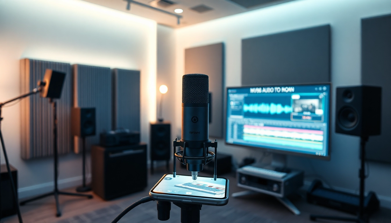MV88 microphone showcased in a modern recording studio with iPhone.