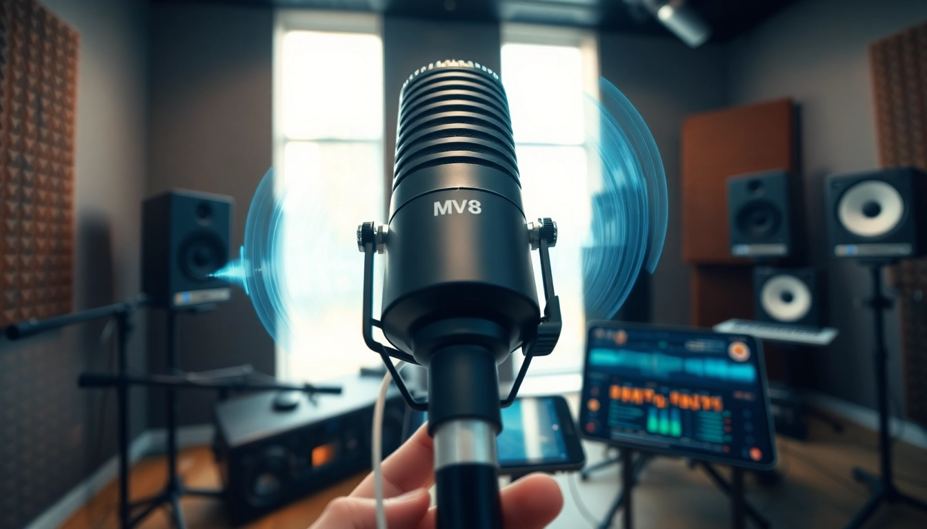 MV88 microphone showcasing sound capture in a modern recording studio.