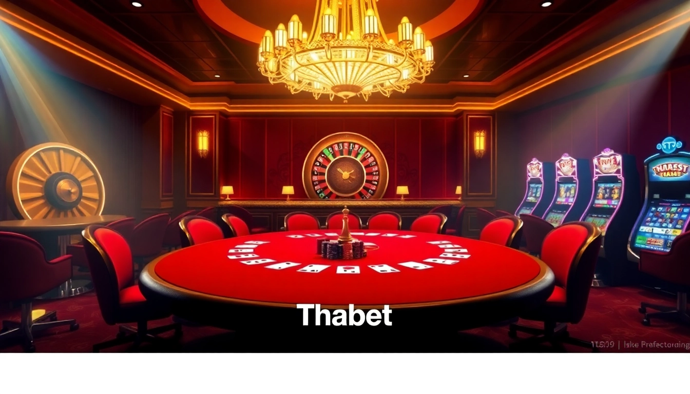 Engaging scene showcasing Thabet casino with poker, roulette, and slot machines.