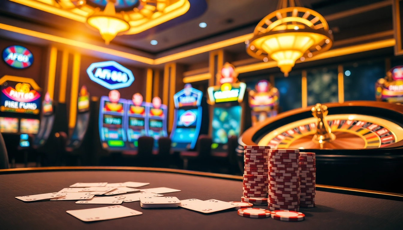 Experience thrilling gameplay at AF88 with dynamic casino tables and vibrant slot machines.