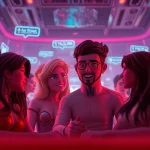 Engaging avatars in a vibrant AI porn chat environment, showcasing intimate conversations.