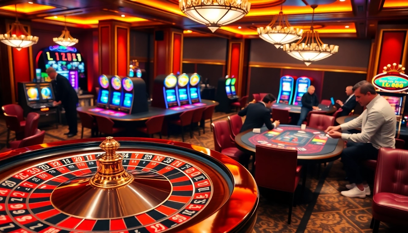 High-stakes gambling scene at a casino featuring vibrant Lc88 roulette wheel.