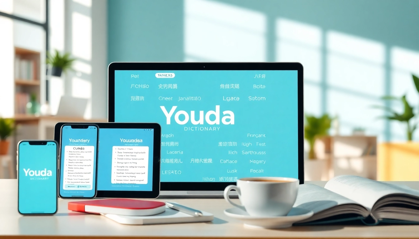 Youdao Dictionary interface on various devices, showcasing its multilingual capabilities for efficient language learning.