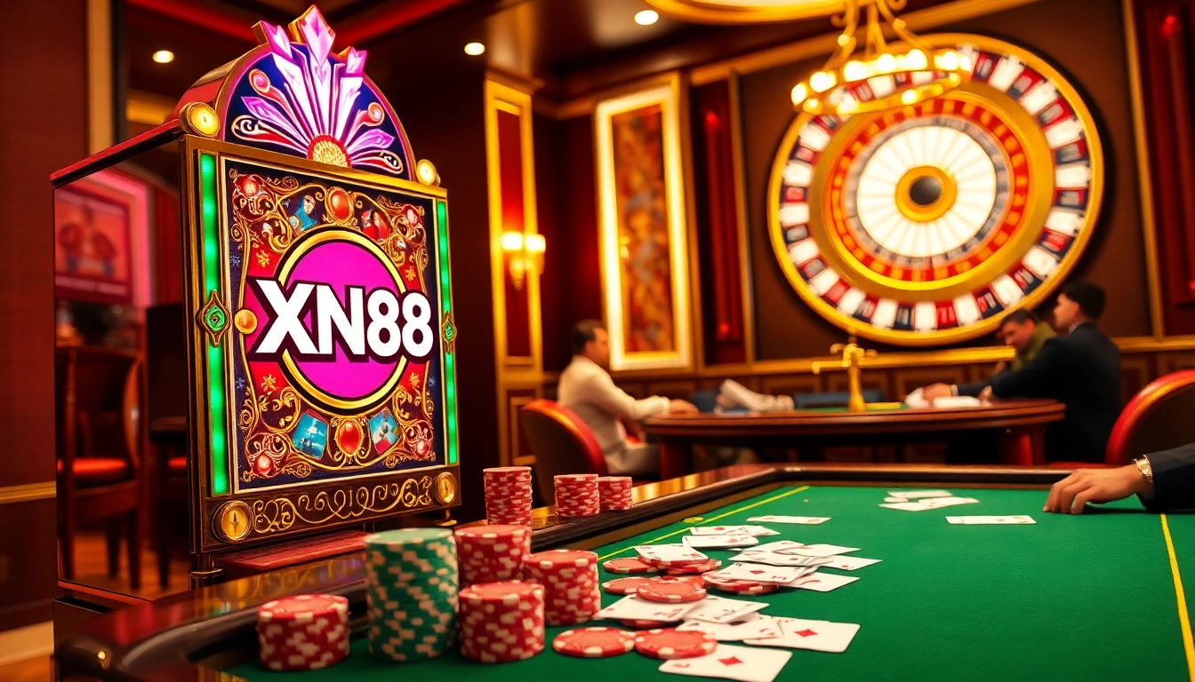 Experience the thrill of gambling at XN88 casino with a dazzling slot machine and poker action.