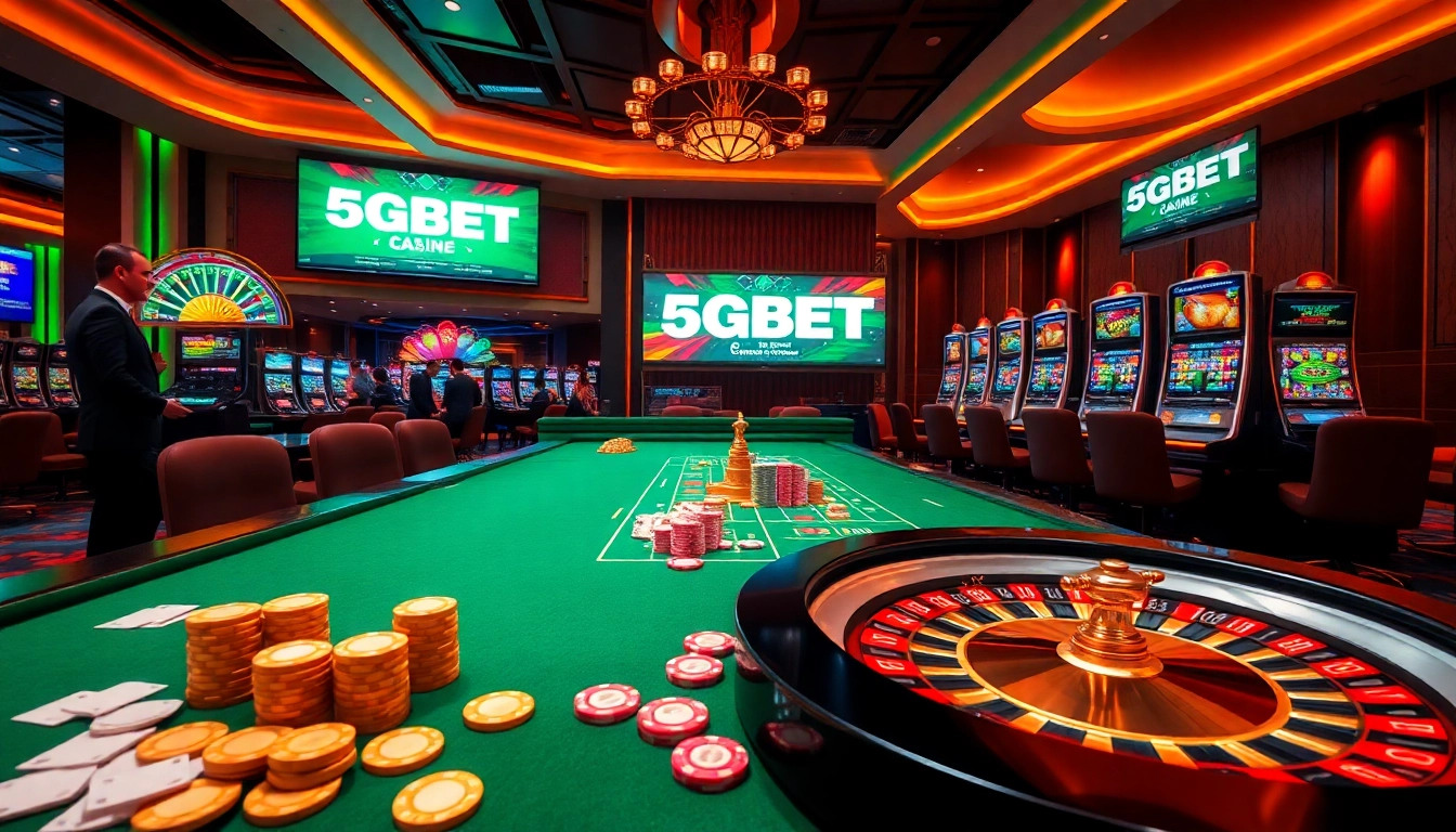 Engage in thrilling gameplay with 5GBET at a luxurious casino table featuring poker chips and cards.