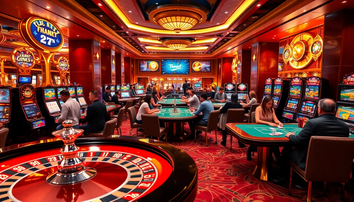 Experience the excitement at THABET's vibrant casino, featuring dynamic gaming action and luxurious decor.