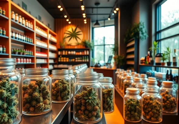 Explore the vibrant Weed Store interior showcasing a variety of cannabis products.